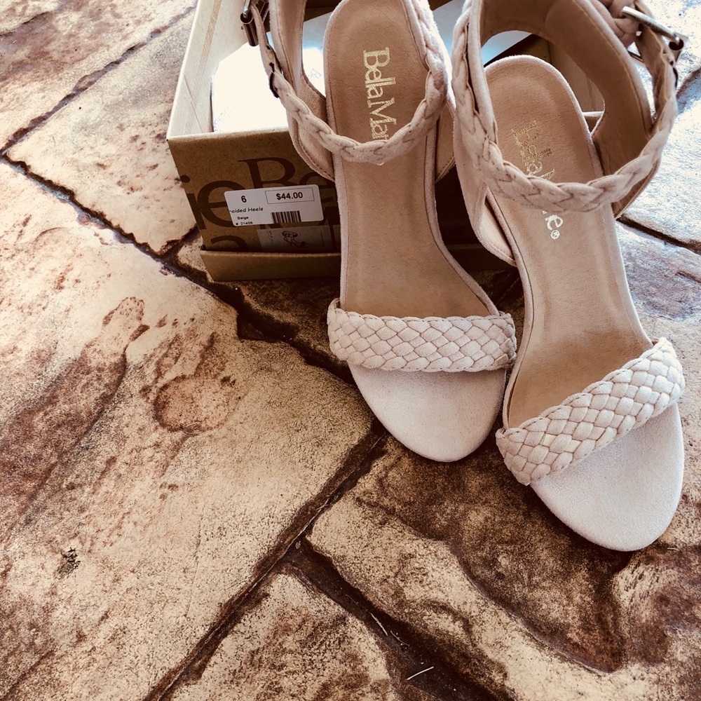 Beige Sude Braided Heels Size 6